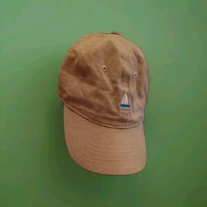 NEW Linen Hat Sailboat Patch Emblem Baseball Cap Lightweight Khaki Tan Unisex